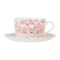 Comptoir De Famille Tasse Et Sous-tasse En Faïence Bordeaux - P'tites Fleurs
