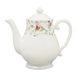 Comptoir De Famille Cafetiere En Faïence Blanc Et Multicolore - Fleurs Champs