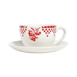Comptoir De Famille Tasse à Thé Et Sous-tasse En Faïence Damier Rouge - Campagne