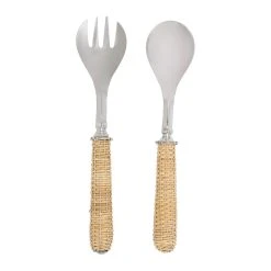 Côté Table Couverts à Salade En Inox Et Osier Naturel