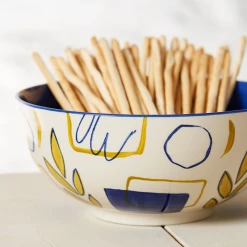 SEMA DESIGN Lot De 2 Saladiers En Grès Bleu - Arty Folk Bleu -SEMA DESIGN Magasin 5701e saladier blanc motifs artyfolk