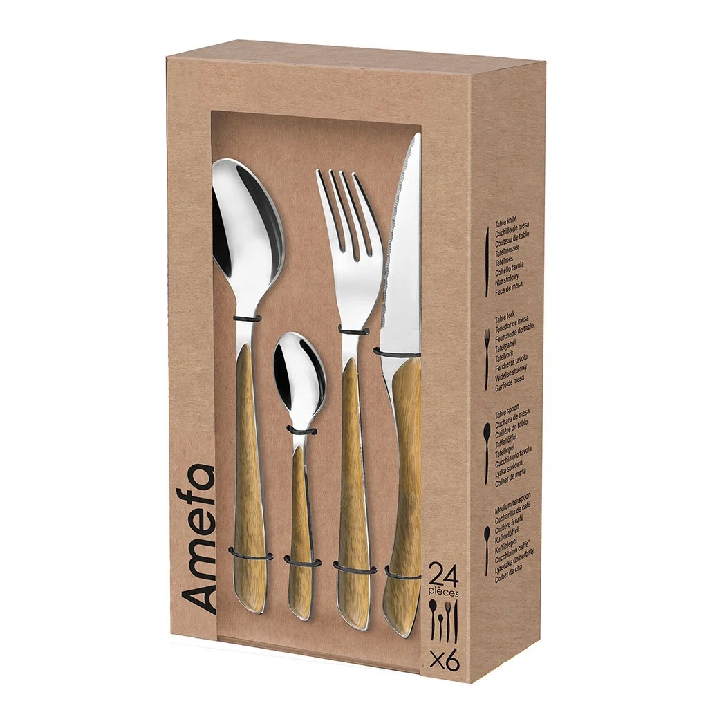 AMEFA Ménagère 24 Pièces Acier Et Effet Bois - éclat 4 AMEFA Ménagère 24 Pièces Acier Et Effet Bois - éclat – Image 2