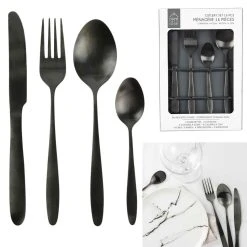 Home Déco Factory Ménagère 16 Pièces Noir En Acier Inoxydable
