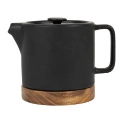 SEMA DESIGN Théière En Grès Noir Mat Et Bois - Nordika