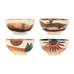 SEMA DESIGN Bols X4 Terracotta Et Vert 30cl En Porcelaine - Sweet Leaves