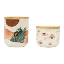 SEMA DESIGN Pots X2 Terracotta Et Vert En Porcelaine Avec Couvercle En Bambou - Sweet Leaves
