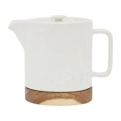 SEMA DESIGN Théière Avec Filtre Blanc Moucheté 1.15l En Grès Et Dessous En Bois - Nordika