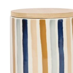 SEMA DESIGN Pot X2 Avec Couvercle En Bambou Rayé Bleu Et Beige En Grès - Blue Sand -SEMA DESIGN Magasin 77008 DET02 WEB