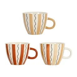 SEMA DESIGN Tasses à Déjeuner X3 Rayés Terracotta 60cl En Grès - Madeira