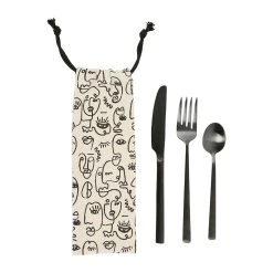 SEMA DESIGN Couverts En Inox à Emporter Avec Pochette Visage -terre Brulee