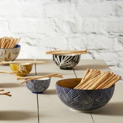 SEMA DESIGN Lot De 2 Saladiers En Grès Bleu - Arty Folk Bleu -SEMA DESIGN Magasin 96c06 saladier bleu motifs artyfolk